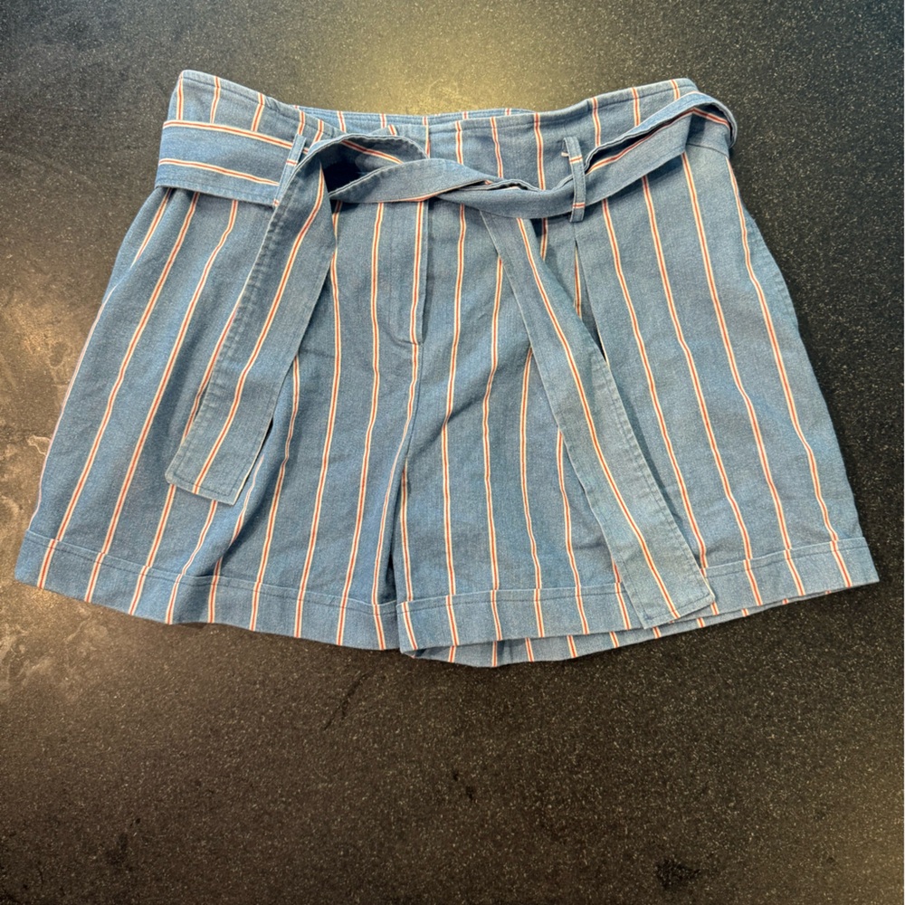 Cottonade Paris Blue Striped Waist Paper Bag style Shorts Size 14
